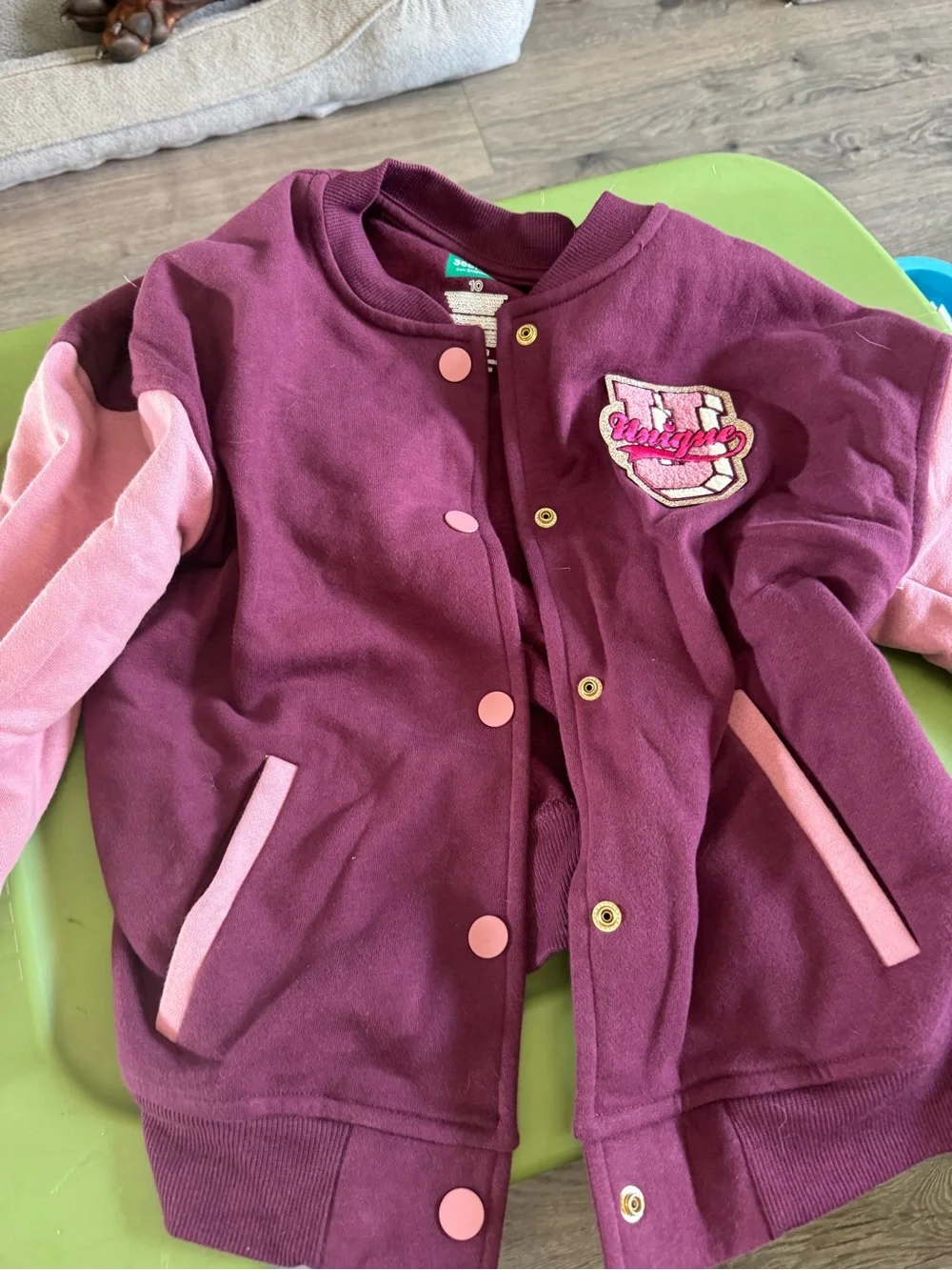 Girls' Burgundy & Pink Varsity Jacket - Unbranded